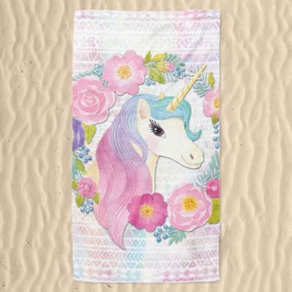 Unicorn Flowers Microfiber Beach Towel