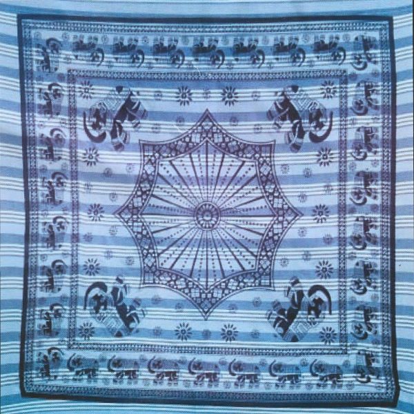 Large Indian Blue Striped Elephant Mandala Towel 240 x 210 cm