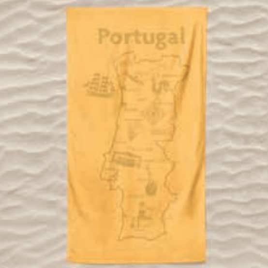 Plain Microfiber Beach Towel Portugal Map in Yellow Relief