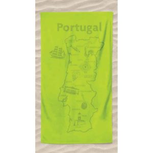 Smooth Microfiber Beach Towel Portugal Map in Embossed