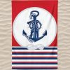 Anchor Microfiber Beach Towel, Rudder and Ropes, Blue, Red and White