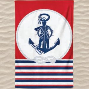 Anchor Microfiber Beach Towel, Rudder and Ropes, Blue, Red and White