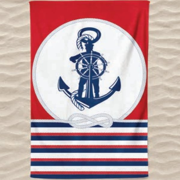 Anchor Microfiber Beach Towel, Rudder and Ropes, Blue, Red and White