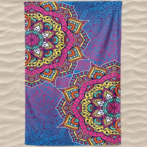 Microfiber Beach Towel Two Multicolored Mandalas