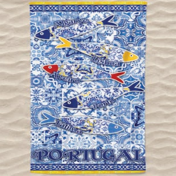 Microfiber Beach Towel Sardines and Tiles Portugal