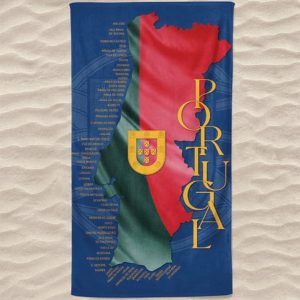 Microfiber Beach Towel Map of Portugal Flag Blue Background Shield