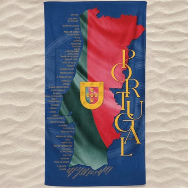 Microfiber Beach Towel Map of Portugal Flag Blue Background Shield