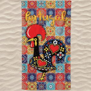 Microfiber Beach Towel Colorful Tiles Galo de Barcelos Portugal