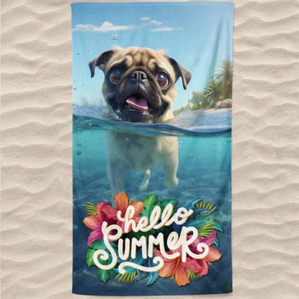 Hello Summer French Bulldog Microfiber Beach Towel
