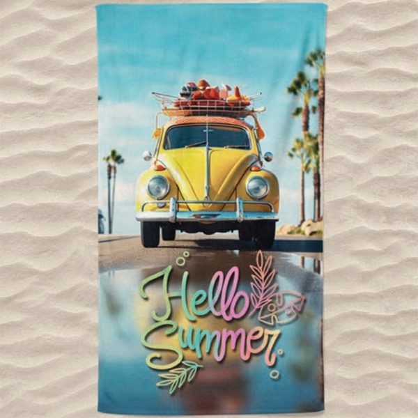 VW Beetle Hello Summer Microfiber Beach Towel