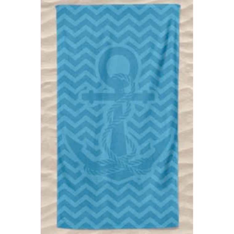 Plain Microfiber Beach Towel Anchor in Embossed Waves Light Blue