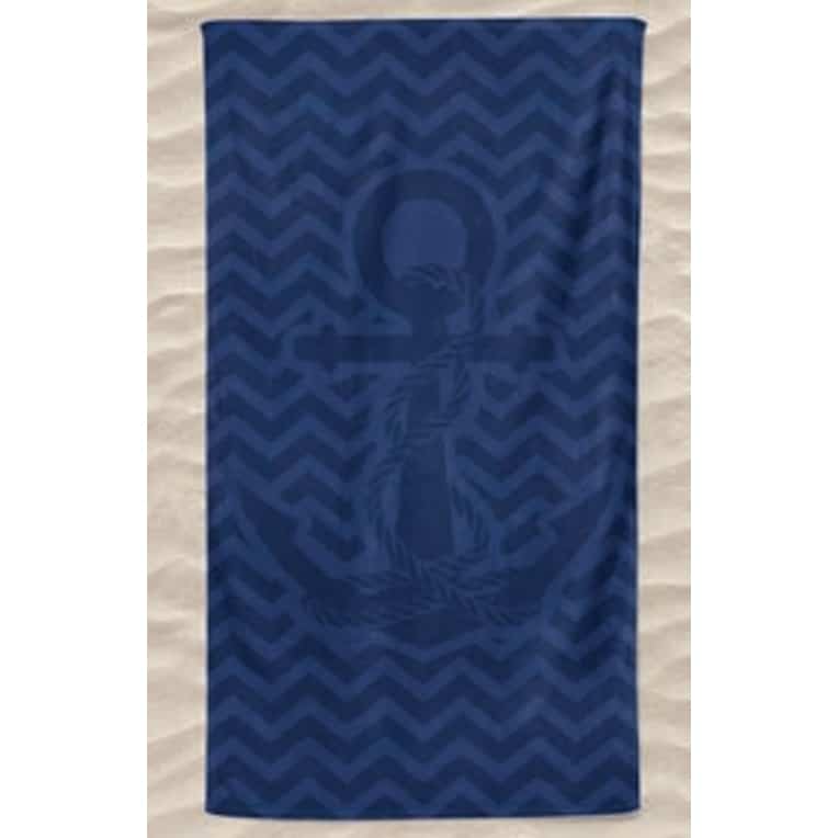 Plain Microfiber Beach Towel Anchor in Dark Blue Embossed Waves