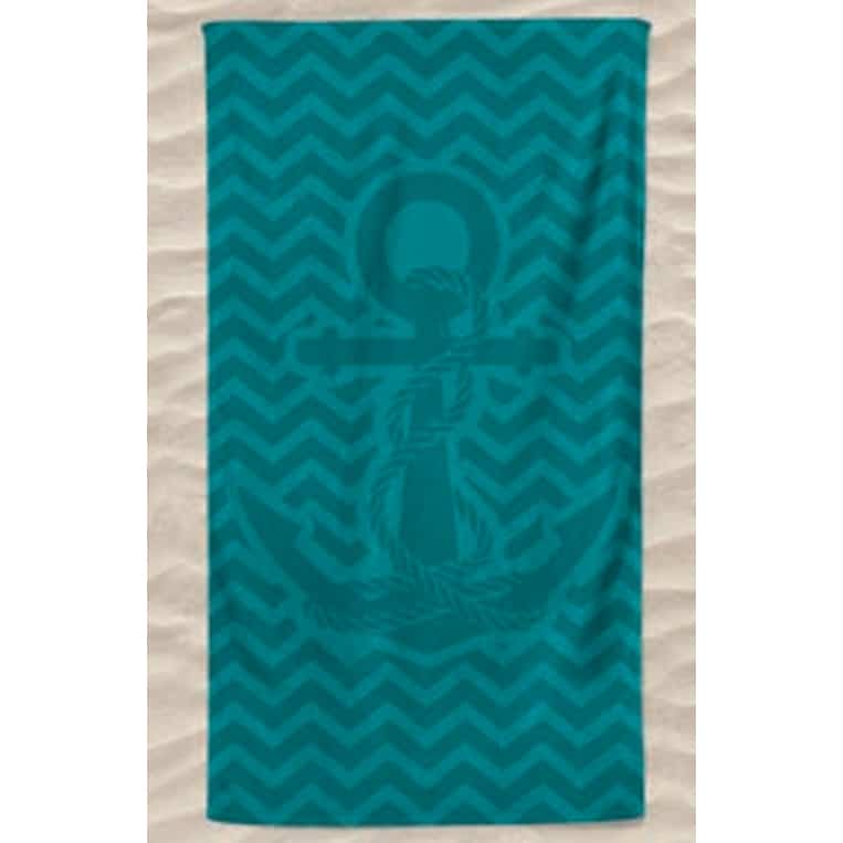 Smooth Microfiber Beach Towel Anchor in Green Embossed Waves