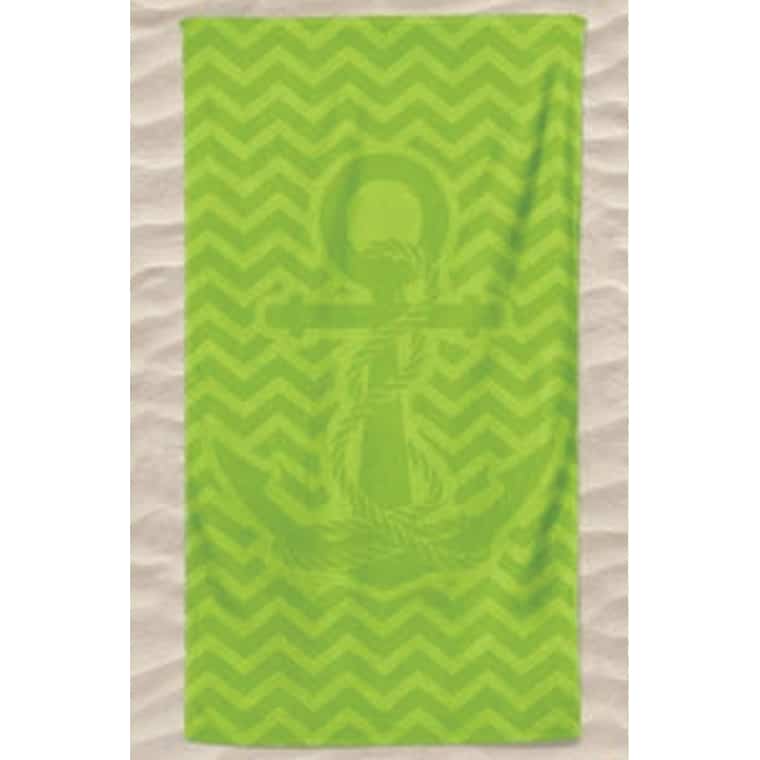 Plain Microfiber Beach Towel Anchor in Embossed Waves Light Green
