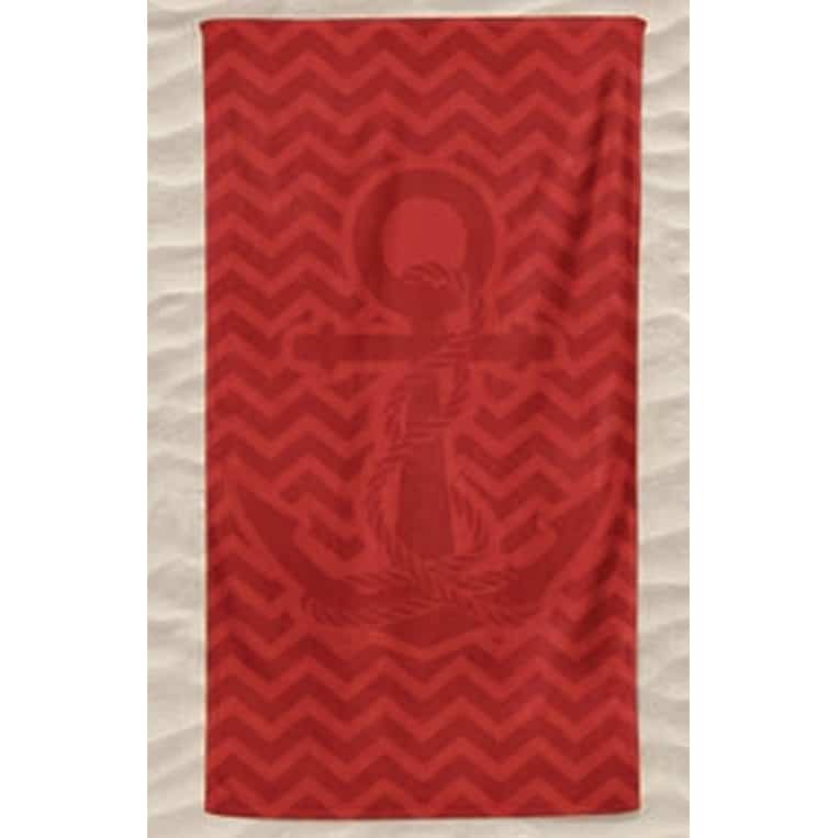 Smooth Microfiber Beach Towel Anchor in Red Embossed Waves
