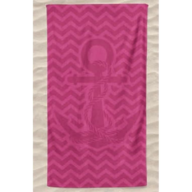 Plain Microfiber Beach Towel Anchor in Embossed Waves Pink