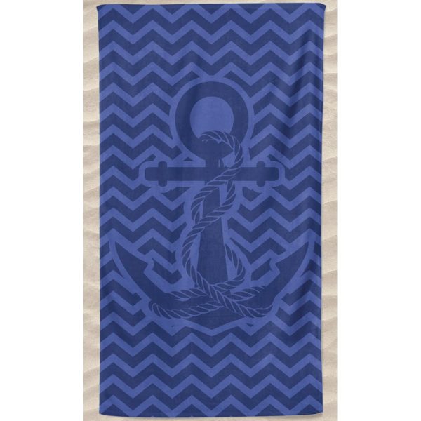 Plain Microfiber Anchor Beach Towel in Embossed Waves Azulão
