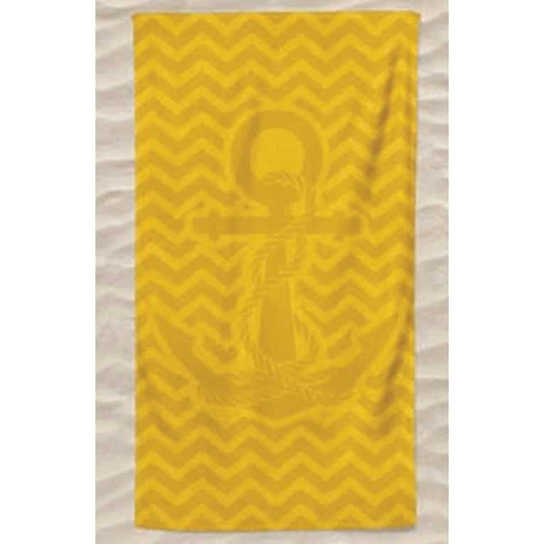 Plain Microfiber Beach Towel Anchor in Yellow Embossed Waves