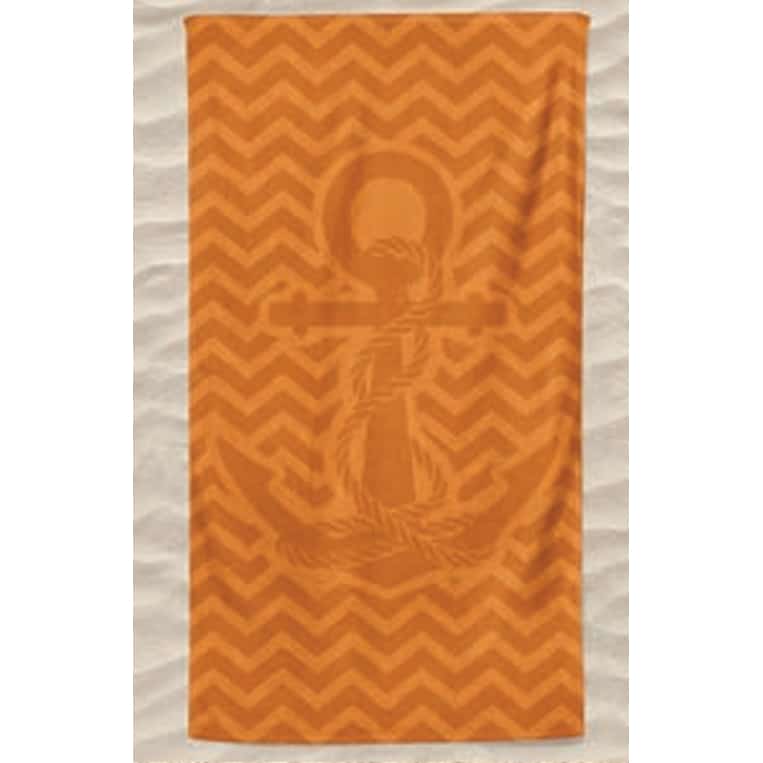 Plain Microfiber Beach Towel Anchor in Embossed Waves Orange