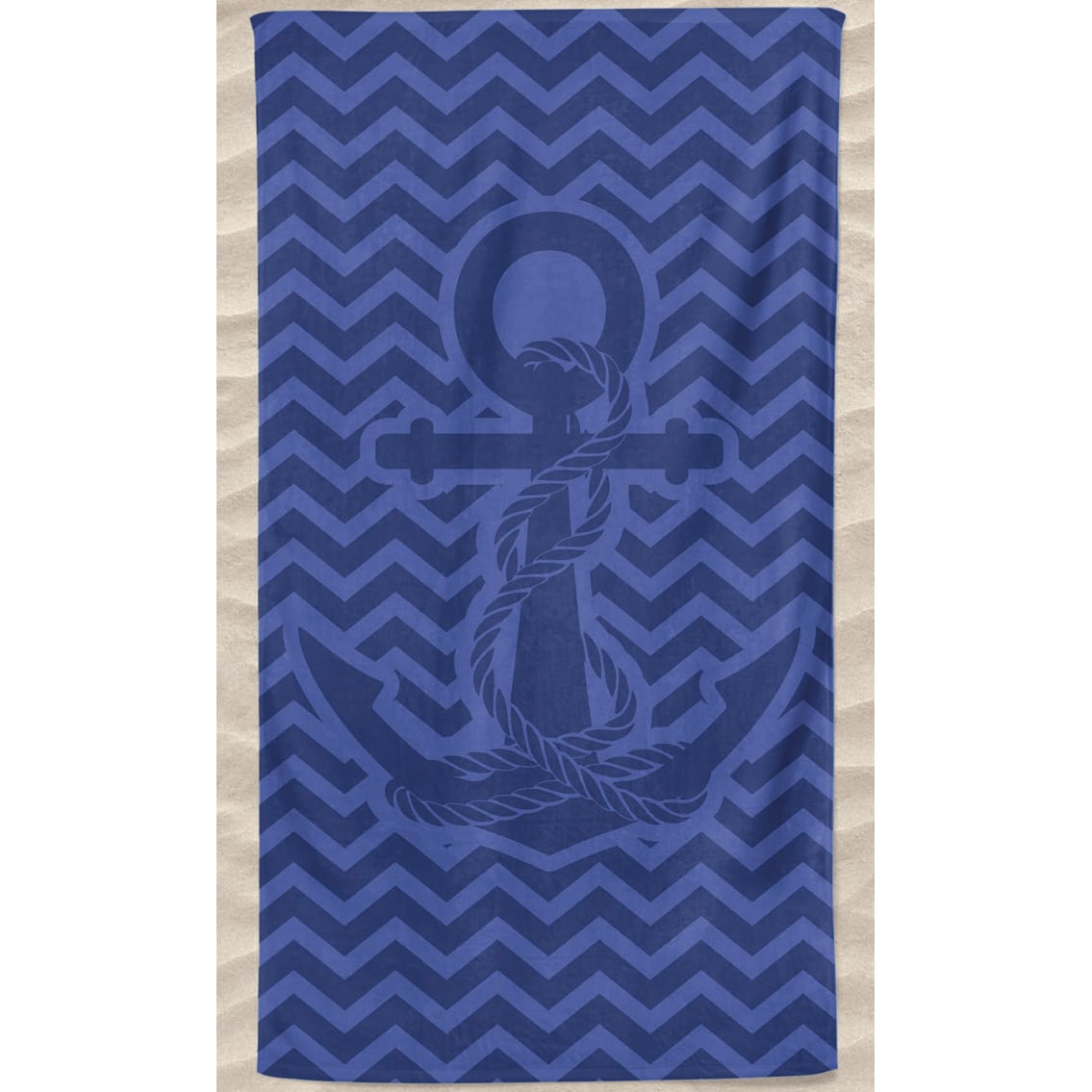 Plain Microfiber Anchor Beach Towel in Embossed Waves Azulão
