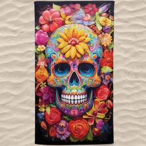 Colorful Skull Flowers Microfiber Beach Towel