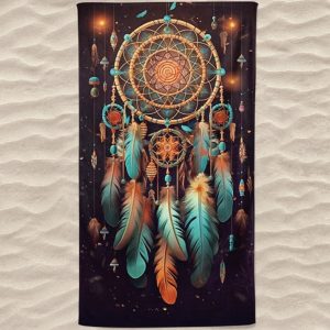 Dreamcatcher Microfiber Beach Towel Black Background