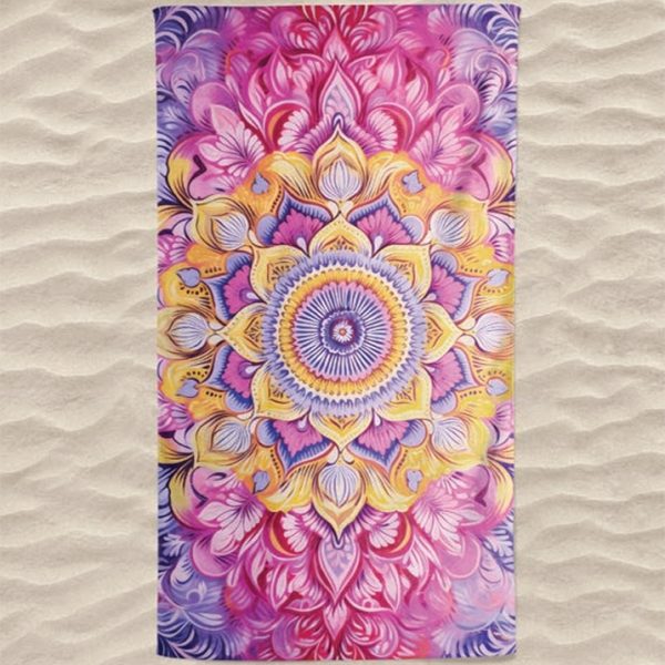 Mandala Colorful Lotus Microfiber Beach Towel