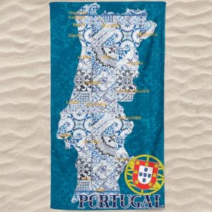 Microfiber Beach Towel Portugal Map Tiles Blue Shield