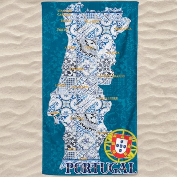 Microfiber Beach Towel Portugal Map Tiles Blue Shield