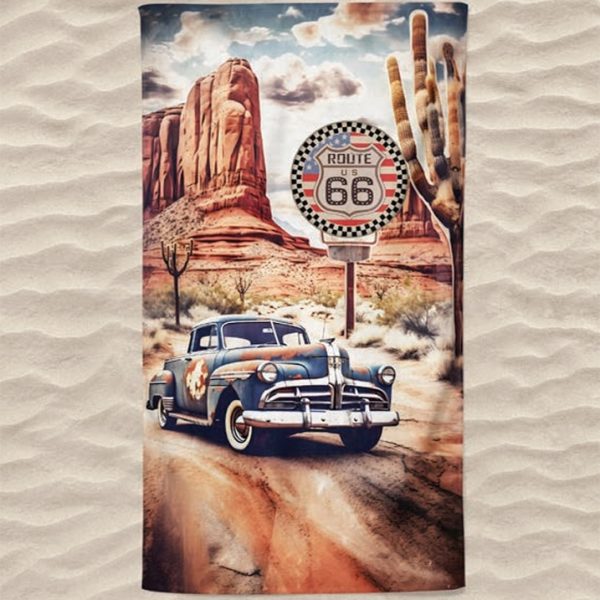 Route 66 Van Microfiber Beach Towel