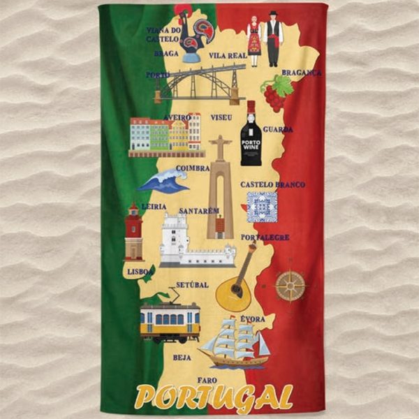 Microfiber Beach Towel Portugal Flag Map Regions