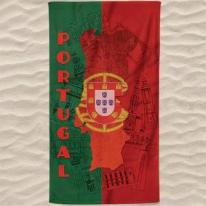 Microfiber Beach Towel Map of Portugal Background Symbols of the Regions