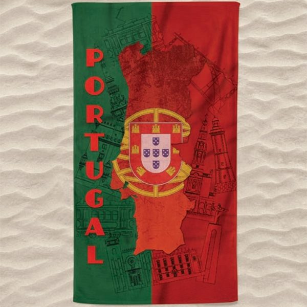 Microfiber Beach Towel Map of Portugal Background Symbols of the Regions