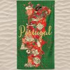 Microfiber Beach Towel Map of Portugal Green Background Symbols of the Regions
