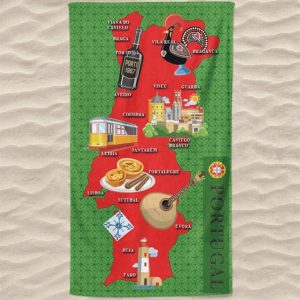 Microfiber Beach Towel Map of Portugal Symbols of the Regions