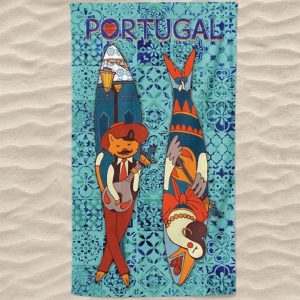 Portugal Microfiber Beach Towel Sardines Blue Tiles