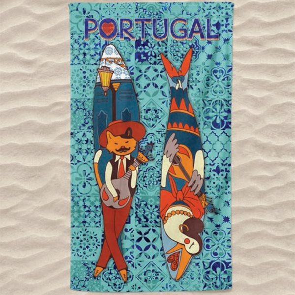 Portugal Microfiber Beach Towel Sardines Blue Tiles