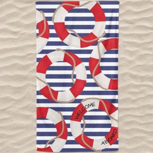 Microfiber Beach Towel Stripes Buoys Welcome Aboard