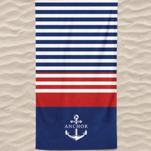 Anchor Stripes Microfiber Beach Towel