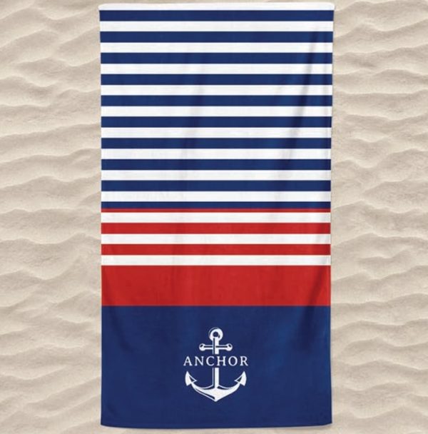 Anchor Stripes Microfiber Beach Towel