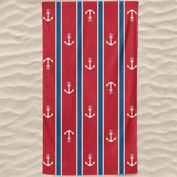 Red Stripes Anchors Microfiber Beach Towel