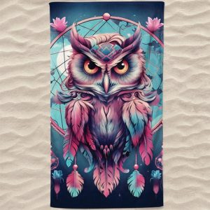 Dreamcatcher Owl Microfiber Beach Towel