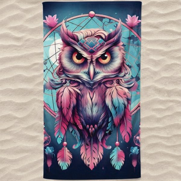 Dreamcatcher Owl Microfiber Beach Towel