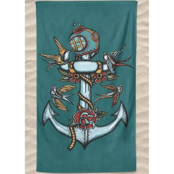 Anchor Microfiber Beach Towel Turquoise Background