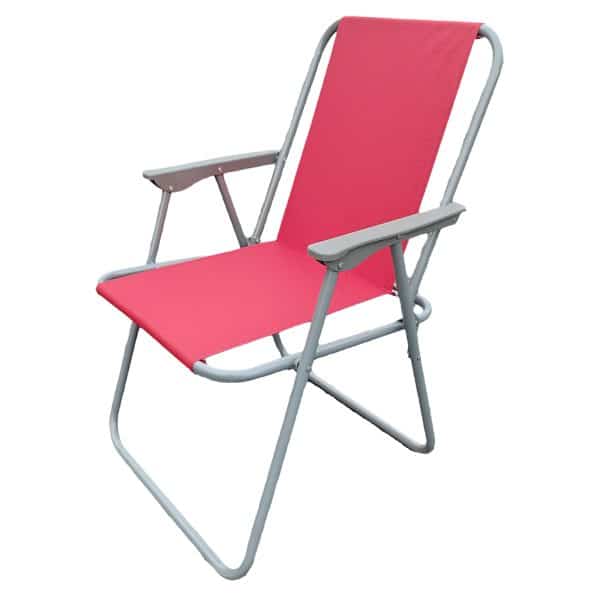 Traditional Red Canvas Iron Beach Chair