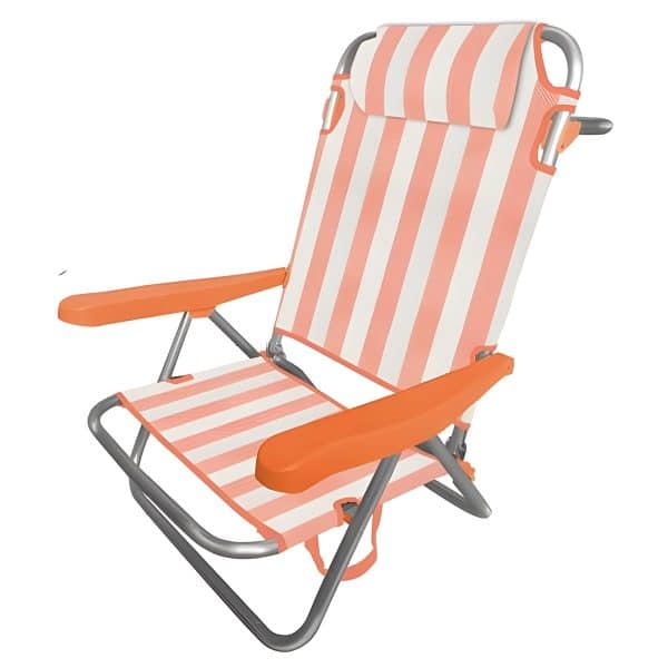 Cadeira de Praia de Alumínio Reclinável até Deitar Riscas Laranja-Branco com Almofada Aremar 70555