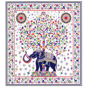 Toalha Grande Indiana Árvore da Vida com Elefante Colorida 240 x 210 cm