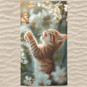 Toalha de Praia Microfibra Criança Gatinho e Borboleta #6003 #SC005370